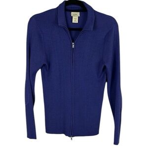 L.L. Bean Merino Wool Blend Full Zip Ribbed Knit Cardigan Sweater Small Purple